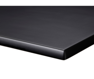 Werzalit table top with black corner detail