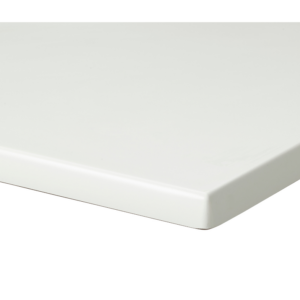 Werzalit table top with White Finish corner detail