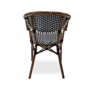 Rear view of the Moritz Bistro Chair with black and white weave