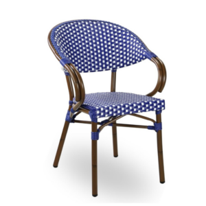 Side angle view of the Blue and White Moritz Bistro Chair