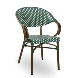 Side angle view of the Green and White Moritz Bistro Chair