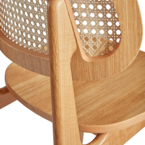 Detail image of the Cane Back Side Chair, in natural oak, showing the cane detail