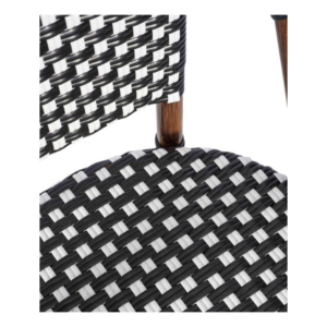 detail shot of the black and cream weave on the bamboo chair