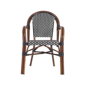 front image of the black and cream bamboo armchair
