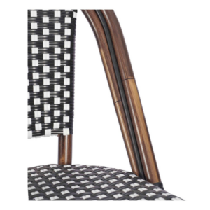 Close up detail image of the black and cream weave bamboo side chair