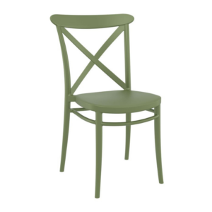 Cross back side chair in Olive - Front profile