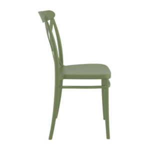 Cross back side chair in Olive - side profile