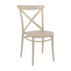 Cross back side chair in Taupe