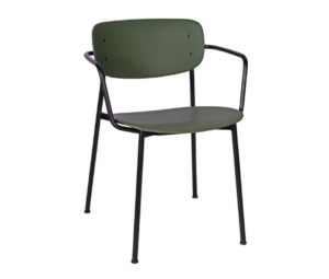 Marple Armchair with a Black Metal Frame and Dark Green Shell