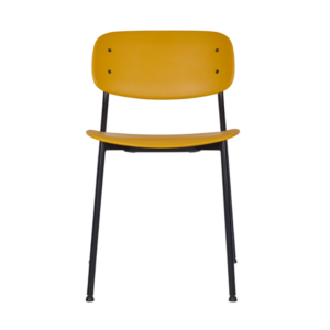 Front facing image of the Marple Side Chair in a yellow shell with a black metal frame