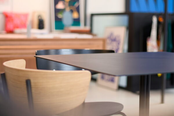 Close up of chair and table inside a restaurant