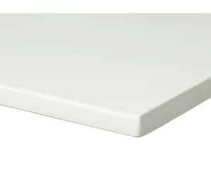 Werzalit table top with White Finish corner detail