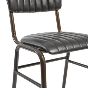 Vintage Bar Stool in Black showing leather and ribbing detail