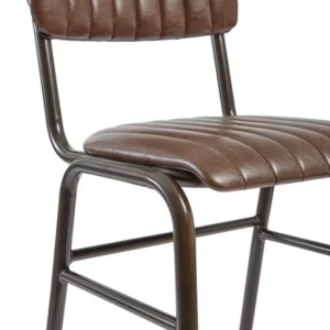 Vintage Bar Stool in Brownshowing leather and ribbing detail