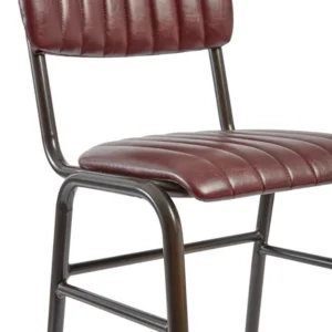 Vintage Bar Stool in Red showing leather and ribbing detail