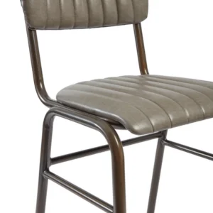 Vintage Bar Stool in Silver showing leather and ribbing detail