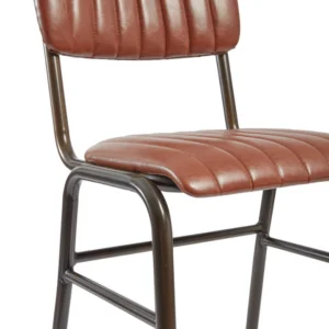 Vintage Bar Stool in Tan showing leather and ribbing detail