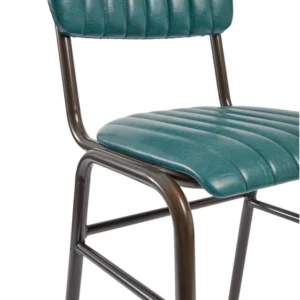 Vintage Bar Stool in Teal showing leather and ribbing detail