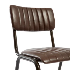 Vintage Side Chair in Brown showing leather and ribbing detail