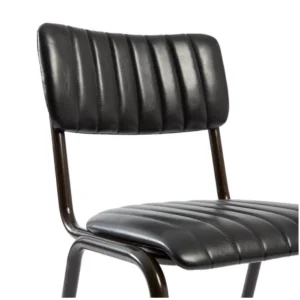 Vintage Side Chair in Black showing leather and ribbing detail