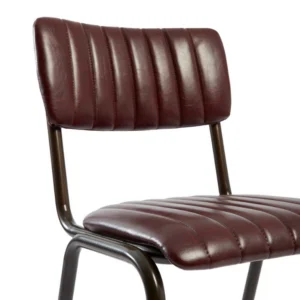 Vintage Side Chair in Red showing leather and ribbing detail