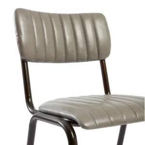 Vintage Side Chair in Silver showing leather and ribbing detail
