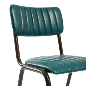 Vintage Side Chair in Teal showing leather and ribbing detail