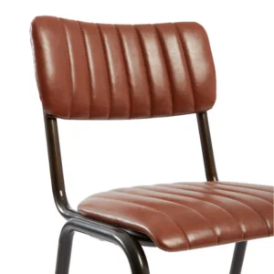 Vintage Side Chair in Tan showing leather and ribbing detail