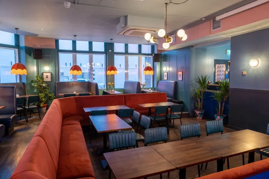 full room of pub furniture