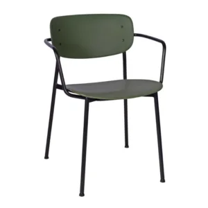 Marple Armchair with a Black Metal Frame and Dark Green Shell