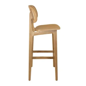 Cane Back Bar Stool showing the side angle in the natural finish