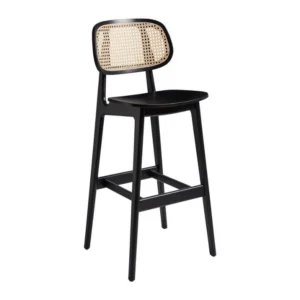 black Cane Back Bar Stool showing the front angle