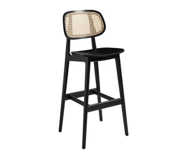 black Cane Back Bar Stool showing the front angle