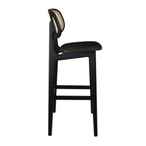 Cane Back Bar Stool in black showing the side angle